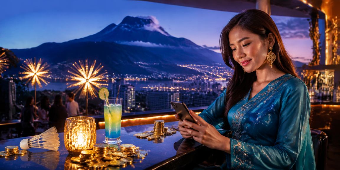 Pemain wanita berbaju kurung di Sabah mengakses blackjack kasino melalui telefon pintar